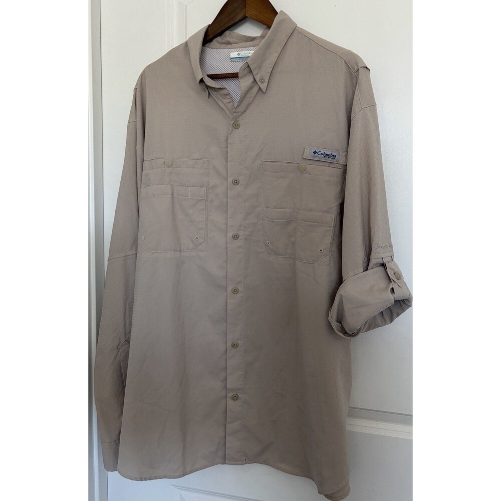Columbia Mens Button Down Shirt XL Vented Nylon Polyester Fishing Omni Shade